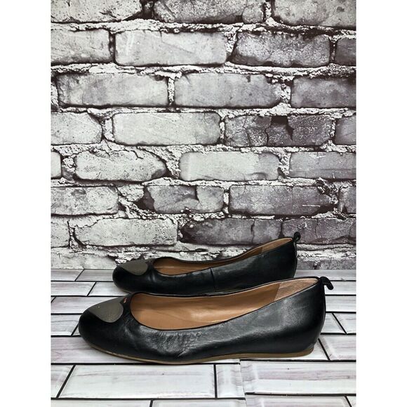 ED Ellen Degeneres Black Leather Lyssa Heart Ballet Flats Women Sz 7W US/37EU - Picture 12 of 16